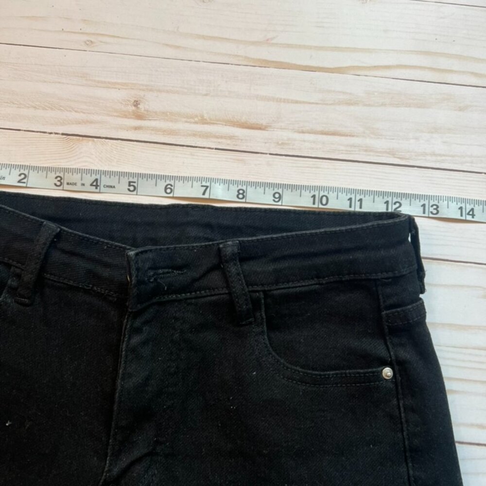 Black Denim Rhinestone-Trimmed Shorts – Size Small (2” Inseam) - Picture 3 of 7